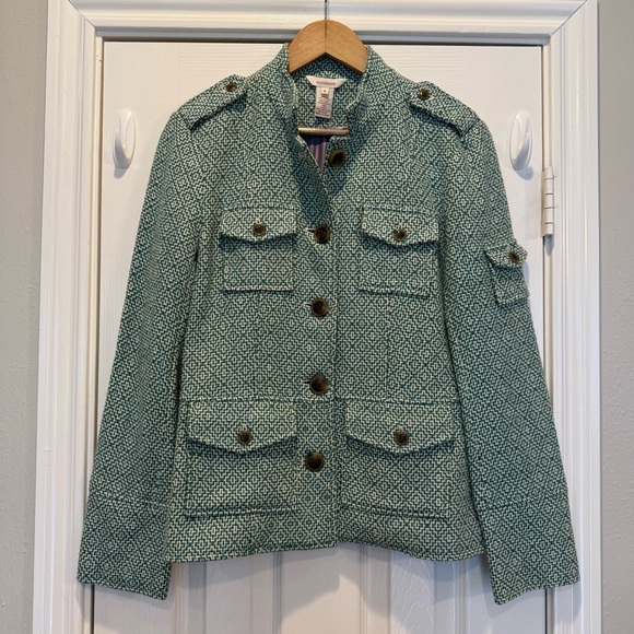 Sundance Tweed Blazer Women’s Sz 6 Green Military Wool Blend Colorful Preppy - Picture 1 of 8